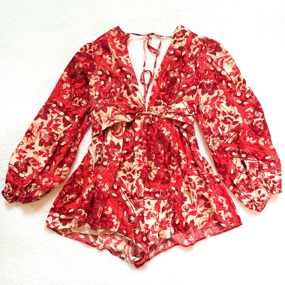 Free People Linen Romper women Size Large Shorts Sexy Red